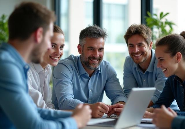 Diverse team collaborating in a bright modern workshop environment